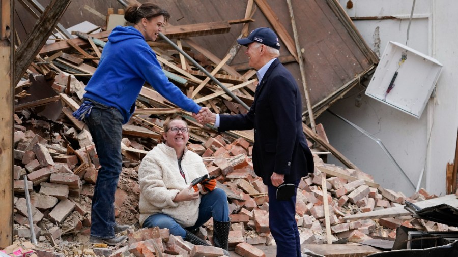 President Biden meets with local residents as he surveys tornado damage in Mayfield, Ky.