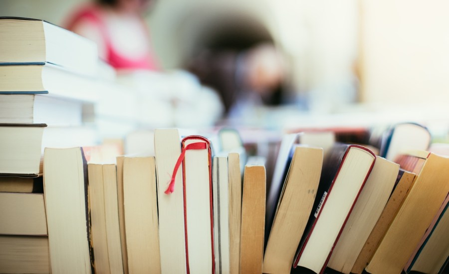 Stack of books, blurry background