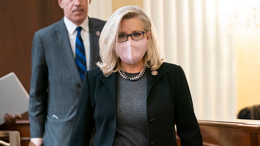 Rep. Liz Cheney (R-Wyo.) leaves a business meeting of the Jan. 6 House Select Committee on Wednesday, December 1, 2021 to consider Jeffrey Clark, a former Justice Department official in the Trump administration, in contempt of Congress.