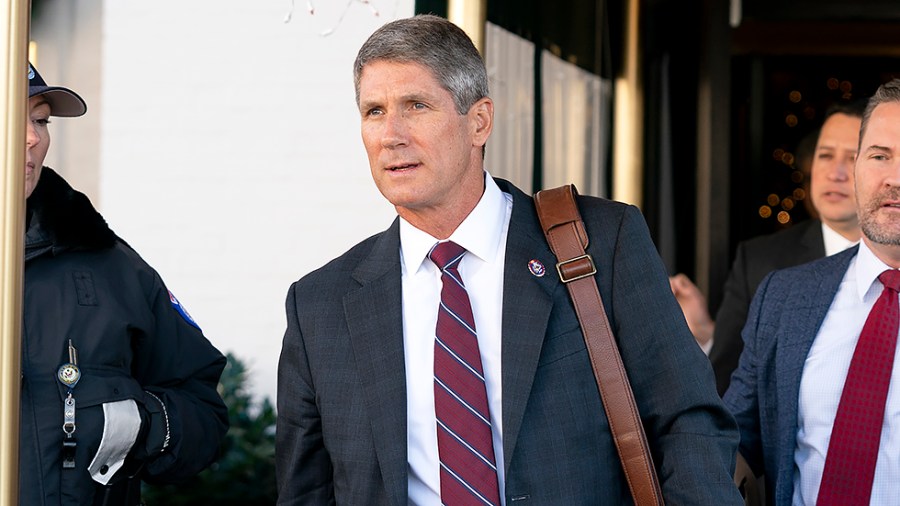 Rep. Scott Franklin (R-Fla.) leaves a House Republican Conference meeting at the Capitol Hill Club in Washington, D.C., on Wednesday, December 1, 2021.