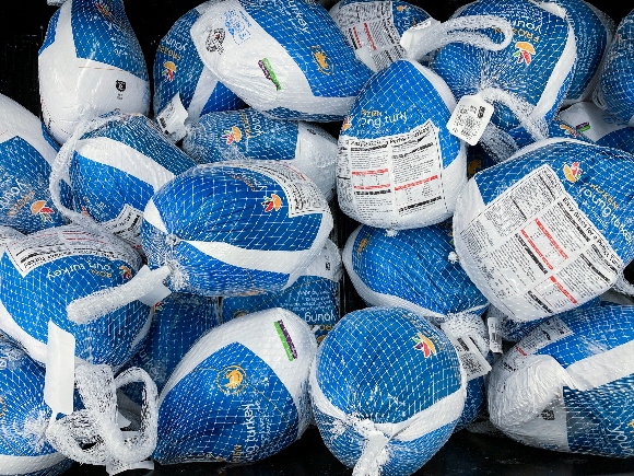 Shown are frozen turkeys in New Hope, Pa.,