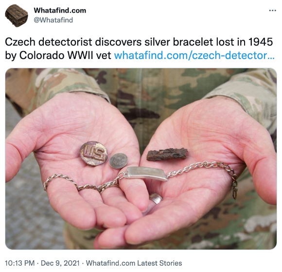 Czech detectorist discovers silver bracelet lost in 1945 by Colorado WWII vet