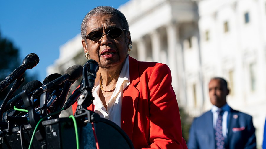 Del. Eleanor Holmes Norton (D-D.C.) addresses reporters during a press conference on Tuesday, December 14, 2021 to announce a new lawsuit against far-right groups involved with the Jan. 6 attack on the Capitol.