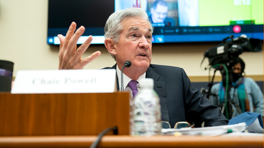 Federal Reserve Chairman Jerome Powell answers questions during a House Financial Services Committee oversight hearing of the Treasury Department's and Federal Reserve's Pandemic Response on Wednesday, December 1, 2021.