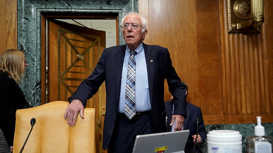 Senate Budget Committee Chairman Bernie Sanders (I-Vt.) arrives for a hearing to discuss President Biden's budget request for FY 2022 on Tuesday, June 8, 2021.