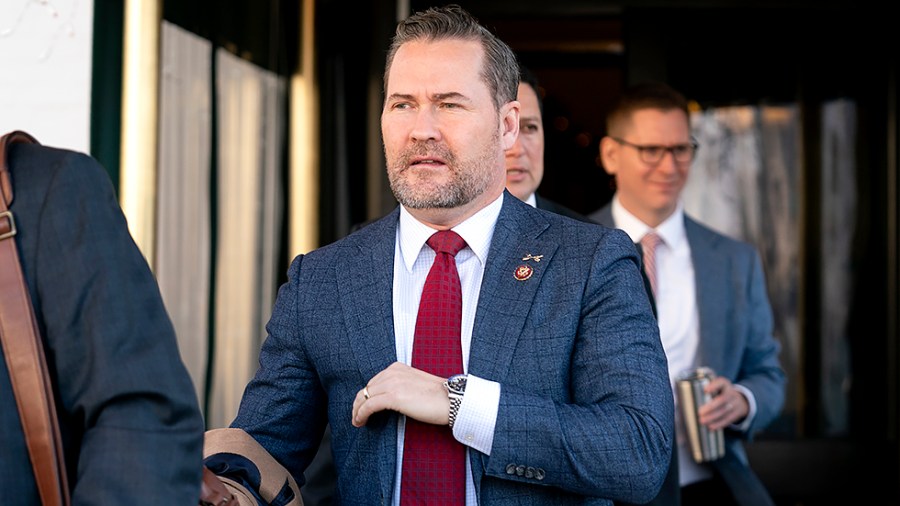 Rep. Michael Waltz (R-Fla.) leaves a House Republican Conference meeting at the Capitol Hill Club in Washington, D.C., on Wednesday, December 1, 2021.