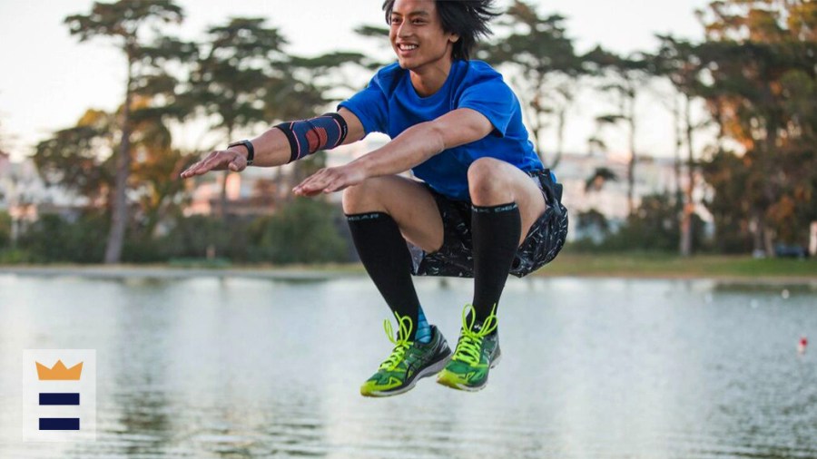 Person jumping up in the air during a HIIT workout