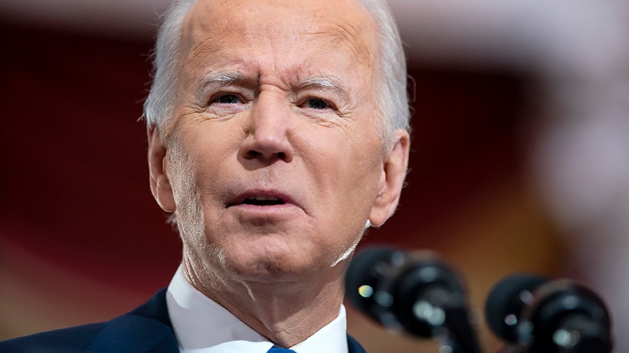 President Joe Biden gives remarks in Statuary Hall of the U.S Capitol in Washington, D.C., on Thursday, January 6, 2022 to mark the year anniversary of the attack on the Capitol.