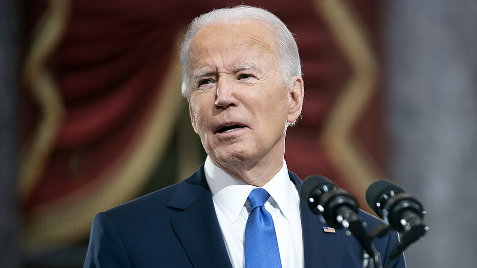 President Joe Biden gives remarks in Statuary Hall of the U.S Capitol in Washington, D.C., on Thursday, January 6, 2022 to mark the one year anniversary of the attack on the Capitol.