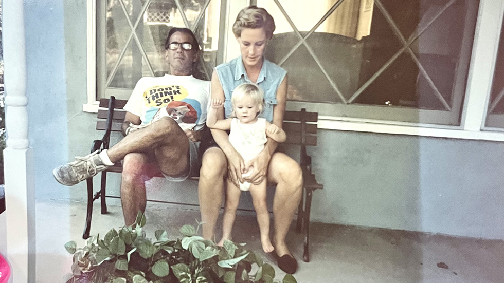 Jorg Halaby, left with Erin Brockovich and youngest getting ready to leave Hinkley for the day, early 1990s.