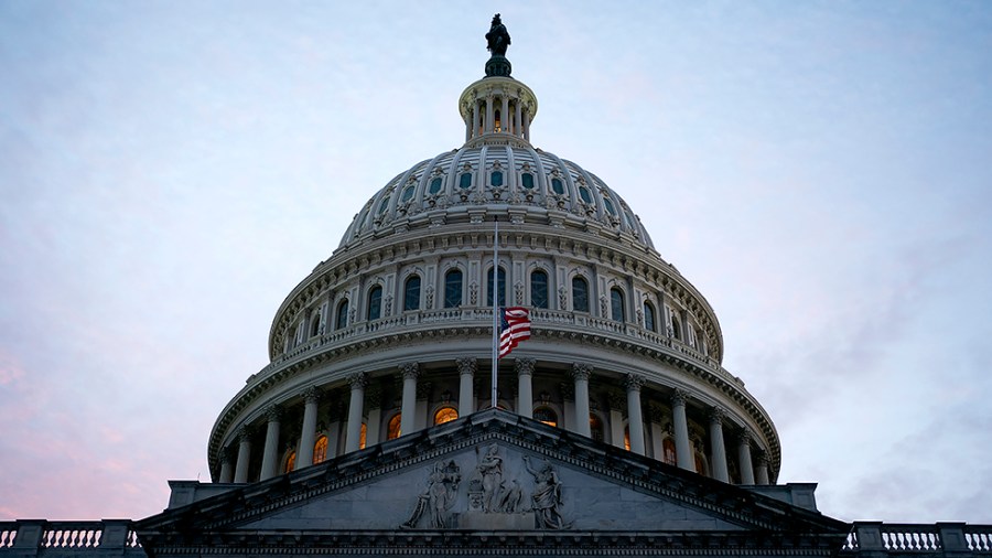 The Capitol is seen from the East Front Plaza during sunset on Wednesday, January 5, 2022.