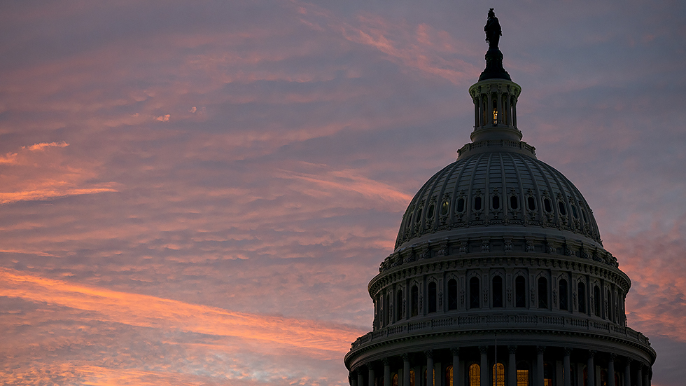 The Capitol is seen from the East Front Plaza during sunset on Wednesday, January 5, 2022.