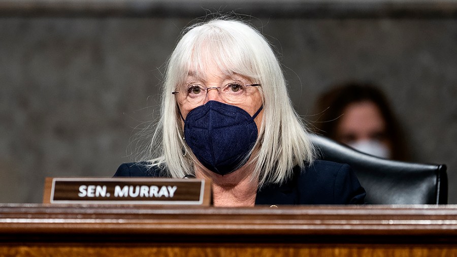 Sen. Patty Murray (D-Wash.) makes an opening statement during a Senate Health, Education, Labor, and Pensions Committee hearing on Jan. 11, 2022.