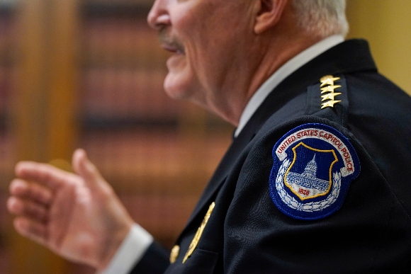 U.S. Capitol Police Chief Tom Manger testifies during a Senate Rules and Administration Committee oversight hearing
