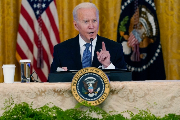 President Joe Biden speaks during a meeting on efforts to lower prices for working families