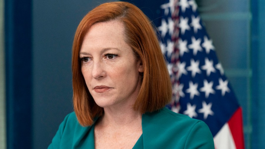 Biden press secretary Jen Psaki speaks with reporters at the White House