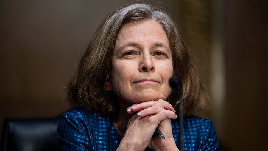 Sarah Bloom Raskin, nominee to be vice chairman for supervision and a member of the Federal Reserve Board of Governors, is seen during the Senate Banking, Housing and Urban Affairs Committee confirmation hearing on Thursday, February 3, 2022