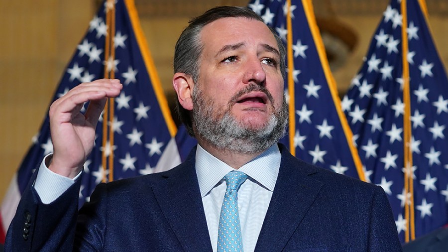 Sen. Ted Cruz (R-Texas) addresses reporters during a press conference on Wednesday, February 9, 2022 to discuss rising crime issues around the country.