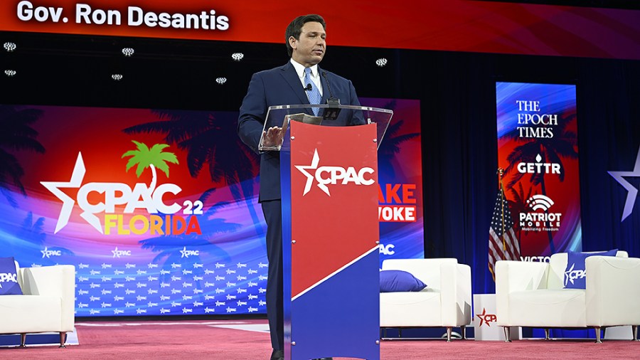 Florida Governor Ron DeSantis speaks at the Conservative Political Action Conference (CPAC) in Orlando, Florida on Thursday, February 24, 2022.