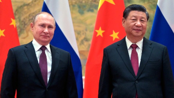 Russian President Vladimir Putin and Chinese President Xi Jinping, right.