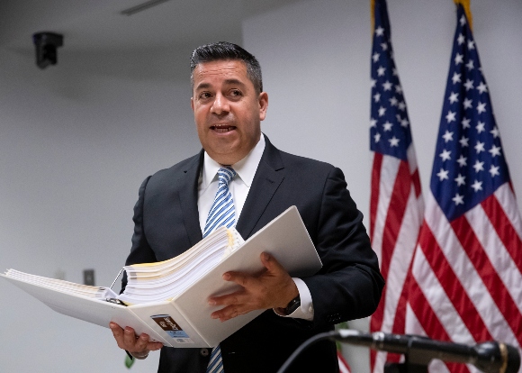 Democratic Congressional Campaign Committee Chairman Rep. Ben Ray Lujan, D-N.M., talks to reporters