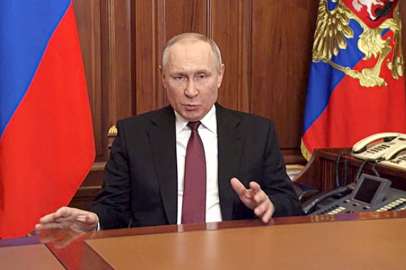 Russian President Vladimir Putin addressees the nation in Moscow