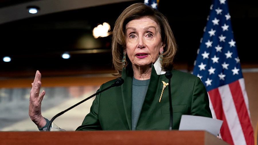 Speaker Nancy Pelosi (D-Calif.) addresses reporters during her weekly press conference on Thursday, February 3, 2022.