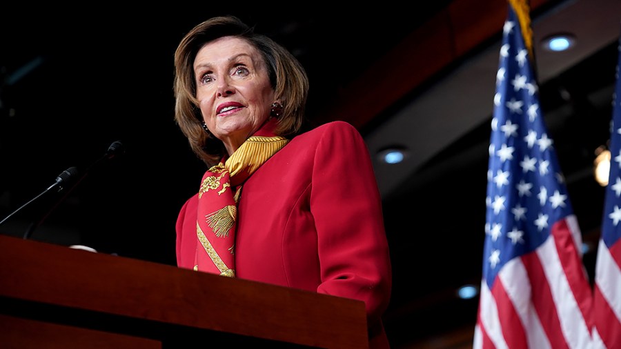 Speaker Nancy Pelosi (D-Calif.) addresses reporters during her weekly press conference on Wednesday, February 9, 2022.