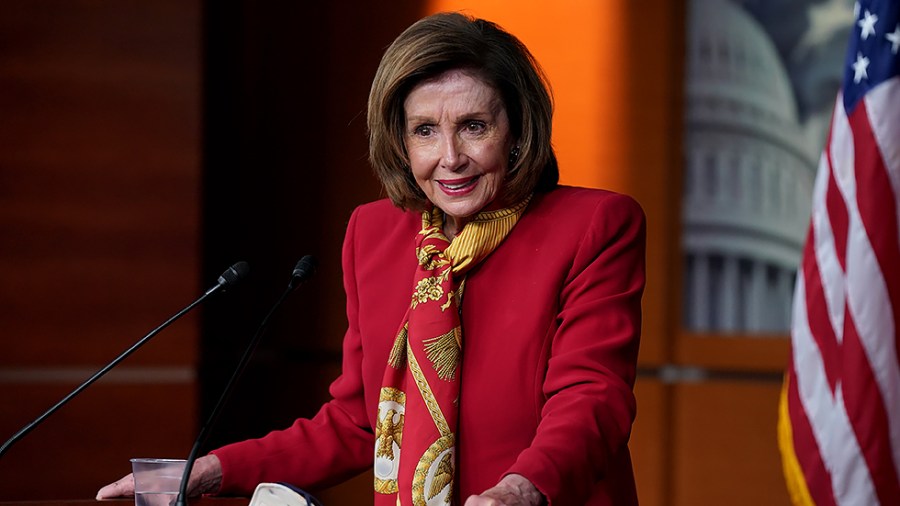 Speaker Nancy Pelosi (D-Calif.) addresses reporters during her weekly press conference on Wednesday, February 9, 2022.