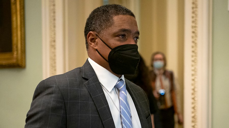 White House senior advisor Cedric Richmond arrives for a Senate Democratic policy luncheon on Thursday, February 17, 2022.