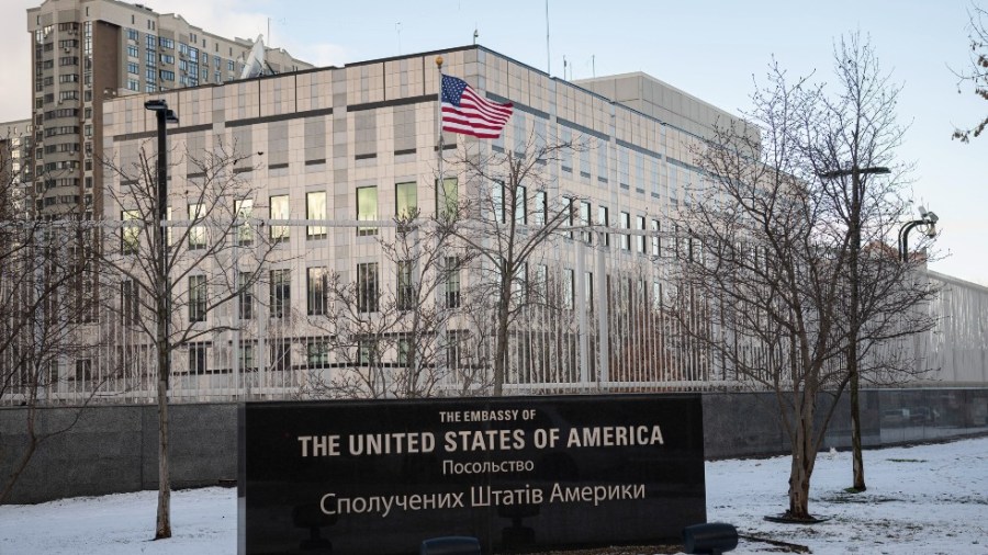 A view of the U.S. Embassy in Kyiv, Ukraine