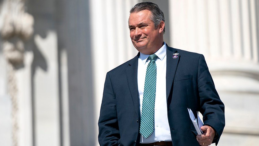 Rep. Don Bacon (R-Neb.) leaves the House Chamber following the final vote of the week regarding the Creating a Respectful and Open World for Natural Hair Act on Friday, March 18, 2022.