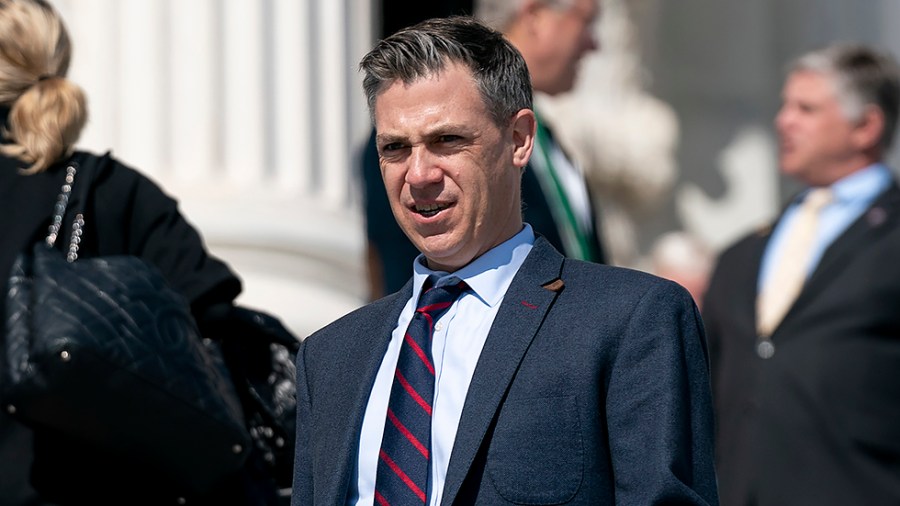 Rep. Jim Banks (R-Ind.) leaves the House Chamber following the final vote of the week regarding the Creating a Respectful and Open World for Natural Hair Act on Friday, March 18, 2022.