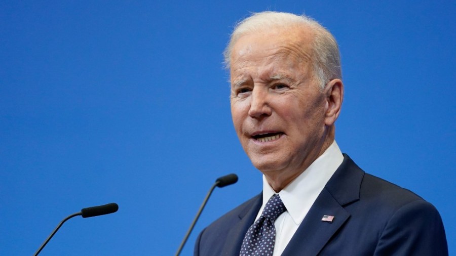 President Joe Biden speaks during a news conference after a NATO summit