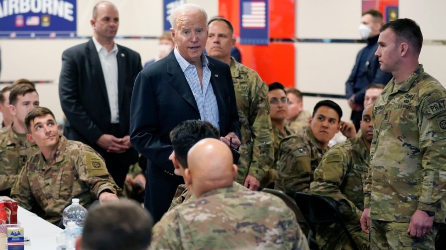 President Joe Biden visits with members of the 82nd Airborne Division