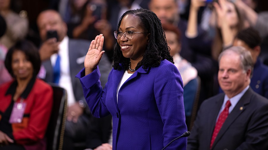 Supreme Court nominee Ketanji Brown Jackson is sworn in during her Senate Judiciary Committee confirmation hearing on Monday, March 21, 2022.