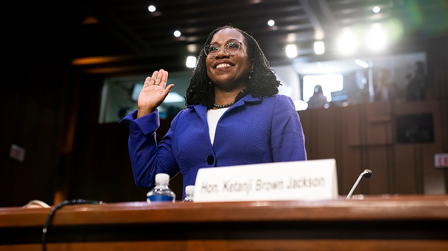 Supreme Court nominee Ketanji Brown Jackson is sworn in during her Senate Judiciary Committee confirmation hearing on Monday, March 21, 2022.