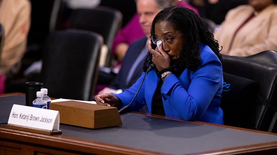 Supreme Court nominee Ketanji Brown Jackson gets emotional hearing Sen. Cory Booker (D-N.J.) during the third day of her Senate Judiciary Committee confirmation hearing on Wednesday, March 23, 2022.