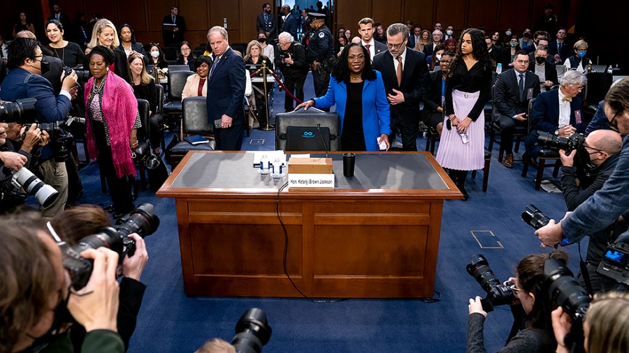 Supreme Court nominee Ketanji Brown Jackson arrives for the third day of her Senate Judiciary Committee confirmation hearing on Wednesday, March 23, 2022.