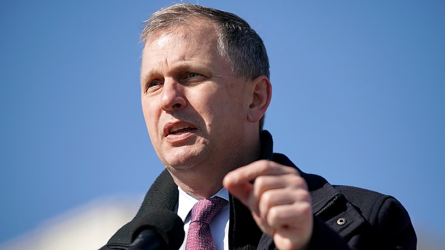 Rep. Sean Casten (D-Ill.) addresses reporters during a press conference on Tuesday, February 8, 2022 to discuss the Protect Children Through Safe Gun Ownership Act.