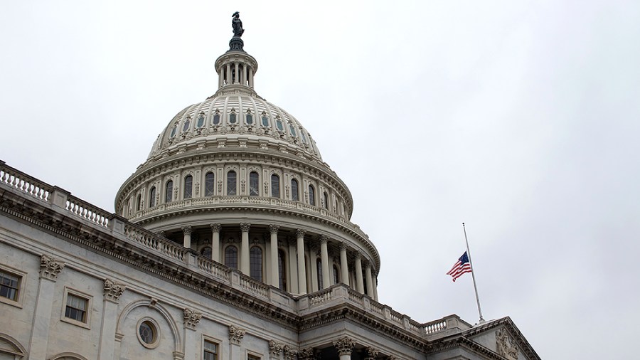 Flags are flown at half-mast at the U.S. Capitol in Washington, D.C., on Thursday, March 24, 2022, to honor former Secretary of State Madeleine Albright, who passed on March 23, 2022.