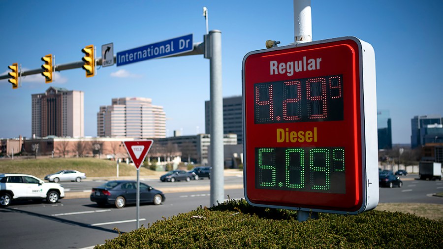 Gas prices at a Sunoco in Tysons, Va., is seen on Friday, March 11, 2022. The average gas price has surpassed $4 a gallon this week, the first time since 2008.