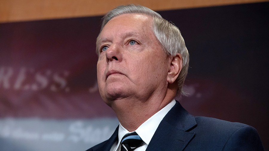 Sen. Lindsey Graham (R-S.C.) speaks to reporters during a press conference with other Republican senators to discuss Russia’s invasion of Ukraine on Wednesday, March 2, 2022.