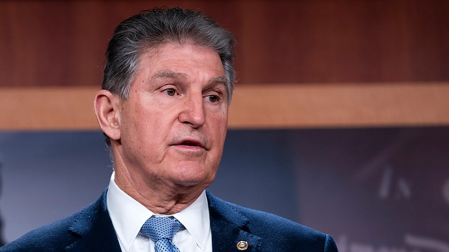 Sen. Joe Manchin (D-W.Va.) addresses reporters during a press conference on Thursday, March 3, 2022 to introduce the Banning Russian Energy Imports Act.