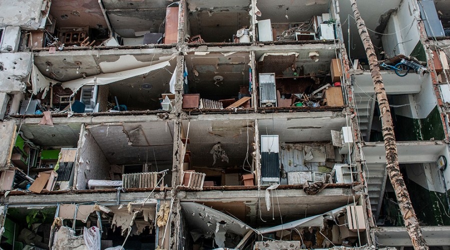 Apartments destroyed by shelling.