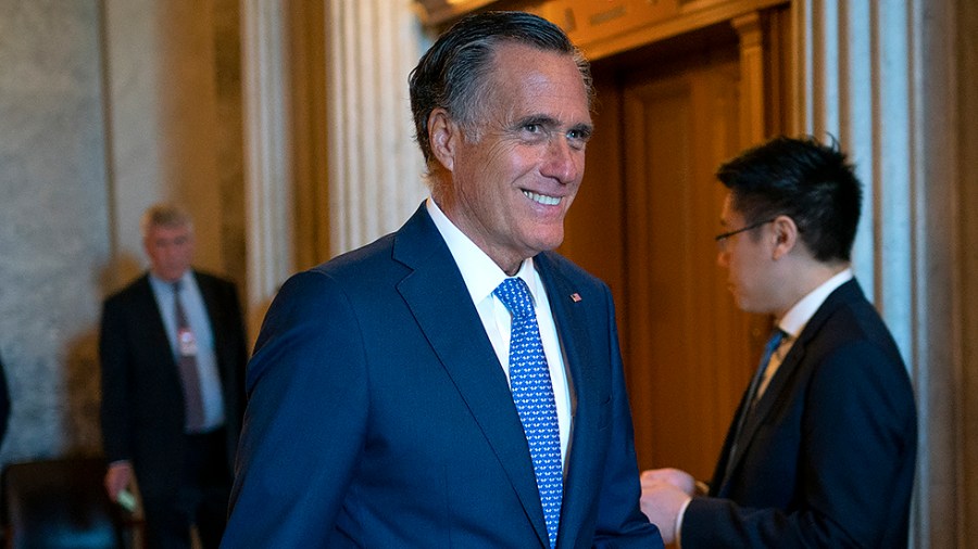 Sen. Mitt Romney (R-Utah) leaves the Senate Chamber following the nomination vote of Shalanda Young to be Director of OMB on Tuesday, March 15, 2022.