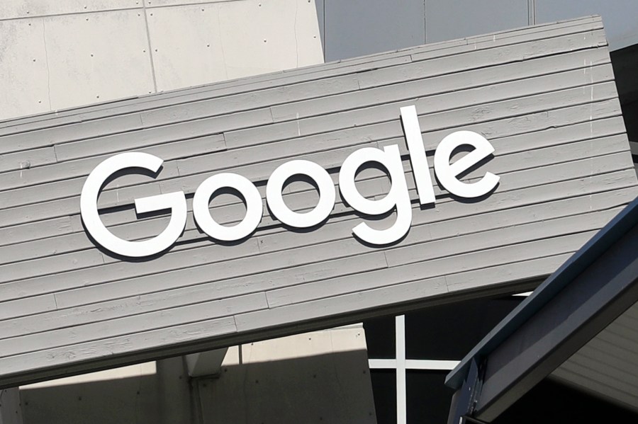 A Google sign is shown on the company's campus in Mountain View, Calif., on Sept. 24, 2019. (AP Photo/Jeff Chiu, File)