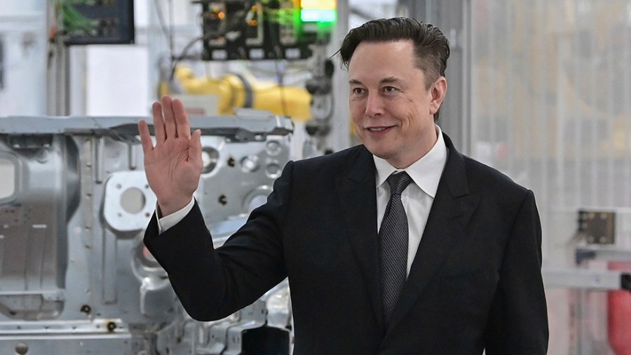 Tesla CEO Elon Musk attends the opening of a Tesla factory