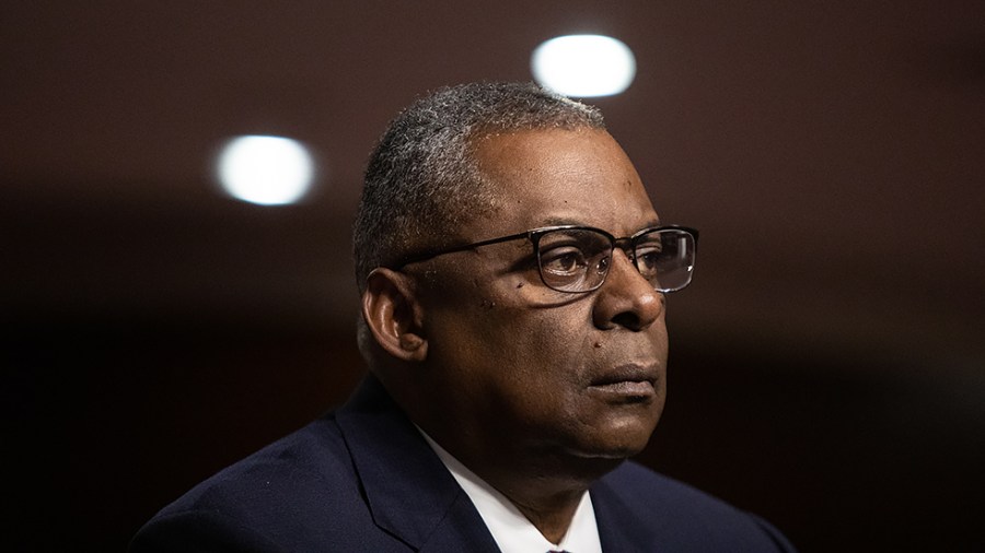 Secretary of Defense Lloyd Austin delivers his opening remarks to the Senate Armed Services Committee during a hearing held to examine the Department of Defense 2023 Fiscal Year budget and the Future Years Defense Program in the Dirksen Senate Office Building in Washington, D.C., on Thursday, April 7, 2022.