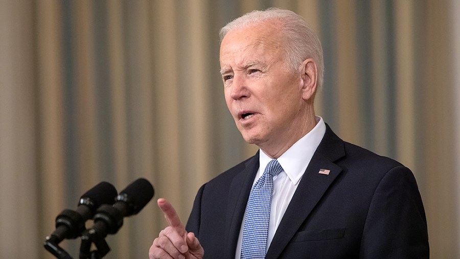 President Joe Biden speaks on the March jobs report at the White House in Washington, D.C., on Friday, April 1, 2022.